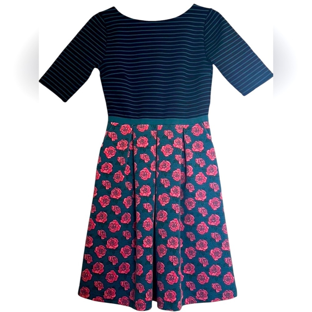 MATILDA JANE Peyton Fit and Flare Floral/Striped Ponte Dress, Size XS, EUC